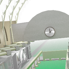 Artistic rendering of a train station done in Blender.