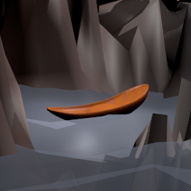Artistic rendering of a small wooden boat done in Blender.