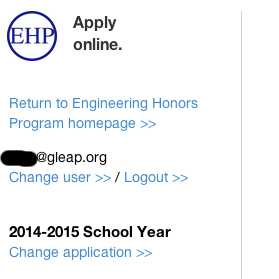 Screenshot of the EHP apply online application