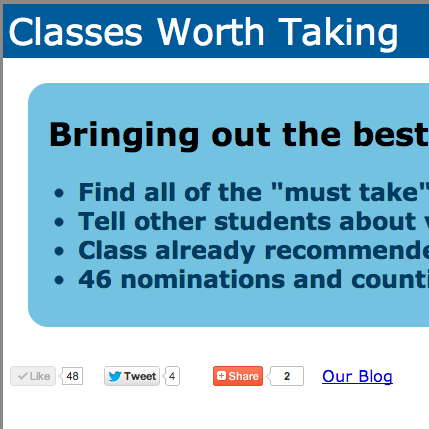 Screenshot from the classes worth taking site