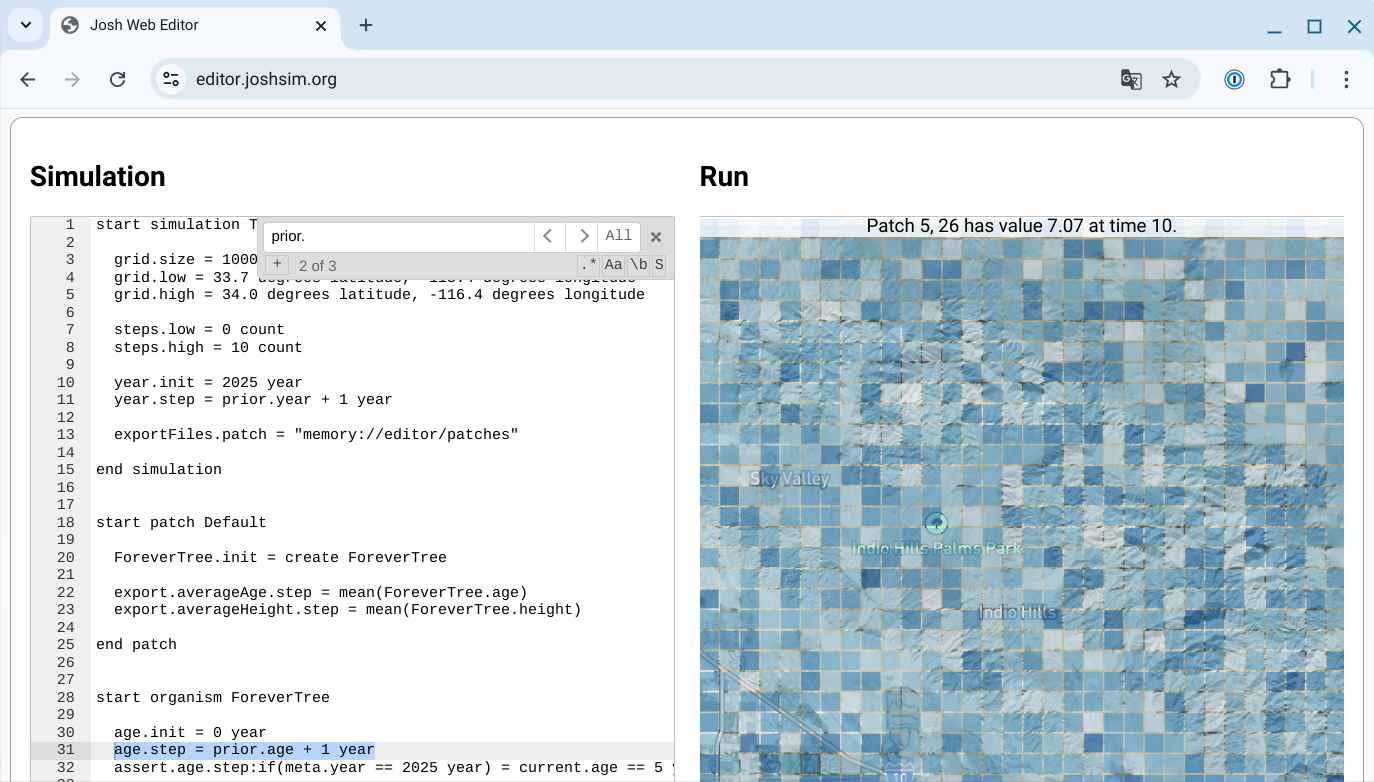 Screenshot of the Josh UI