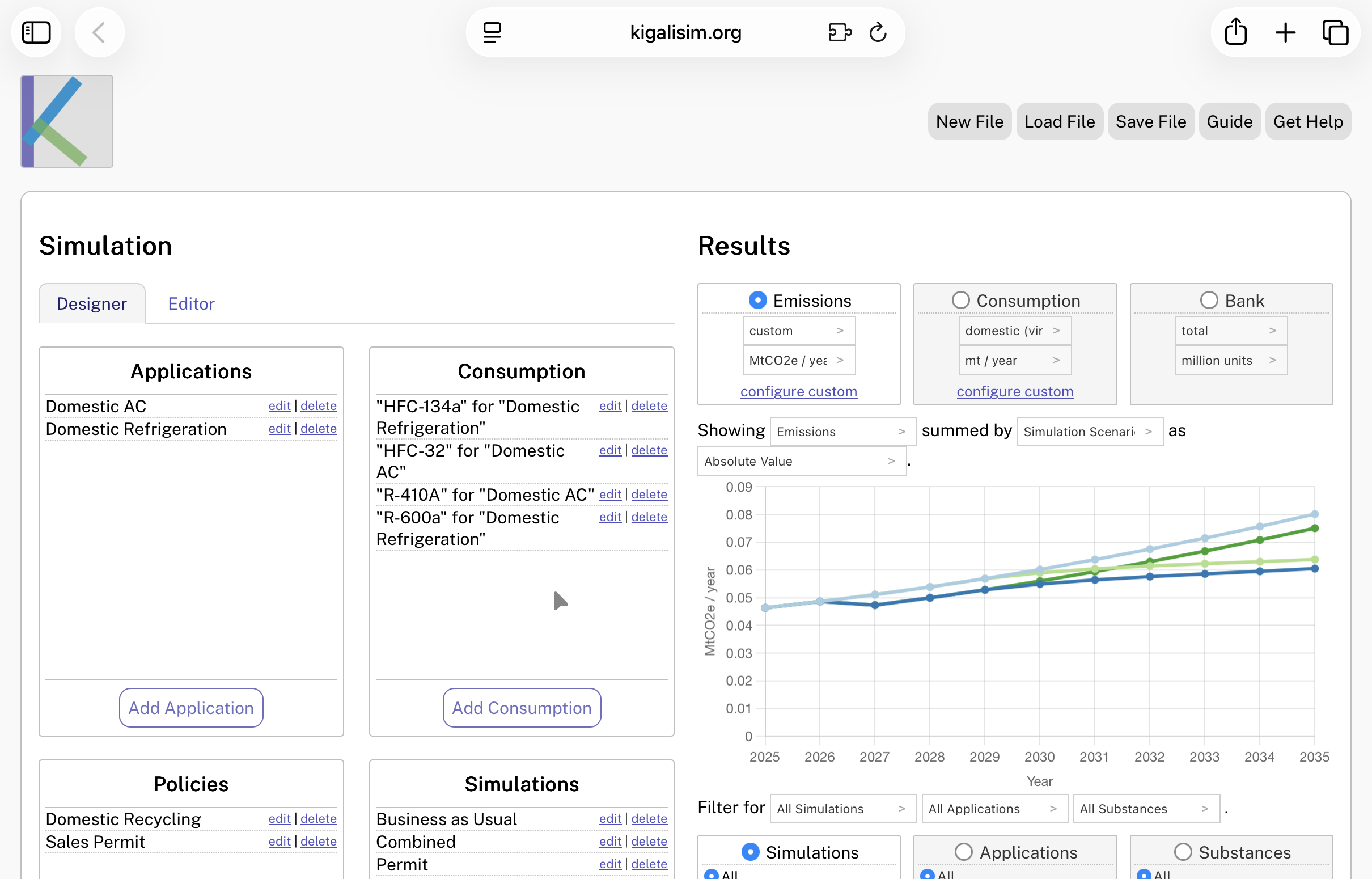 Screenshot of the Kigali Sim application
