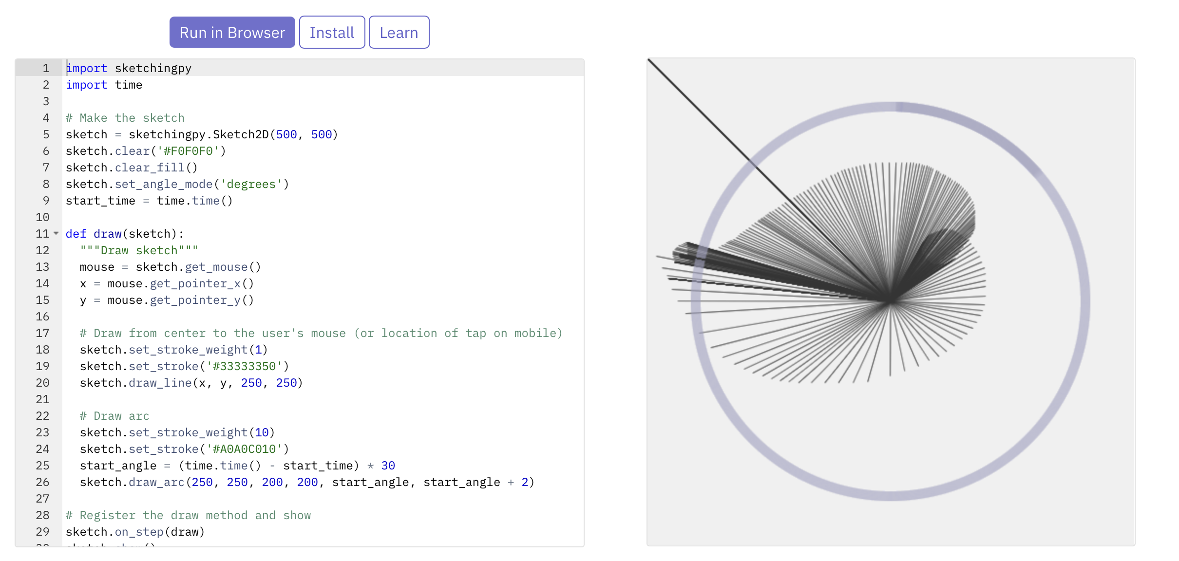 Example of a sketch written in Sketchingpy